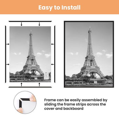 upsimples 24x30 Poster Frame Black 3 Pack, Scratch-Proof Picture Frames 24 x 30 for Photo Gallery - Slide-In Strips, Horizontal or Vertical Wall Mounting
