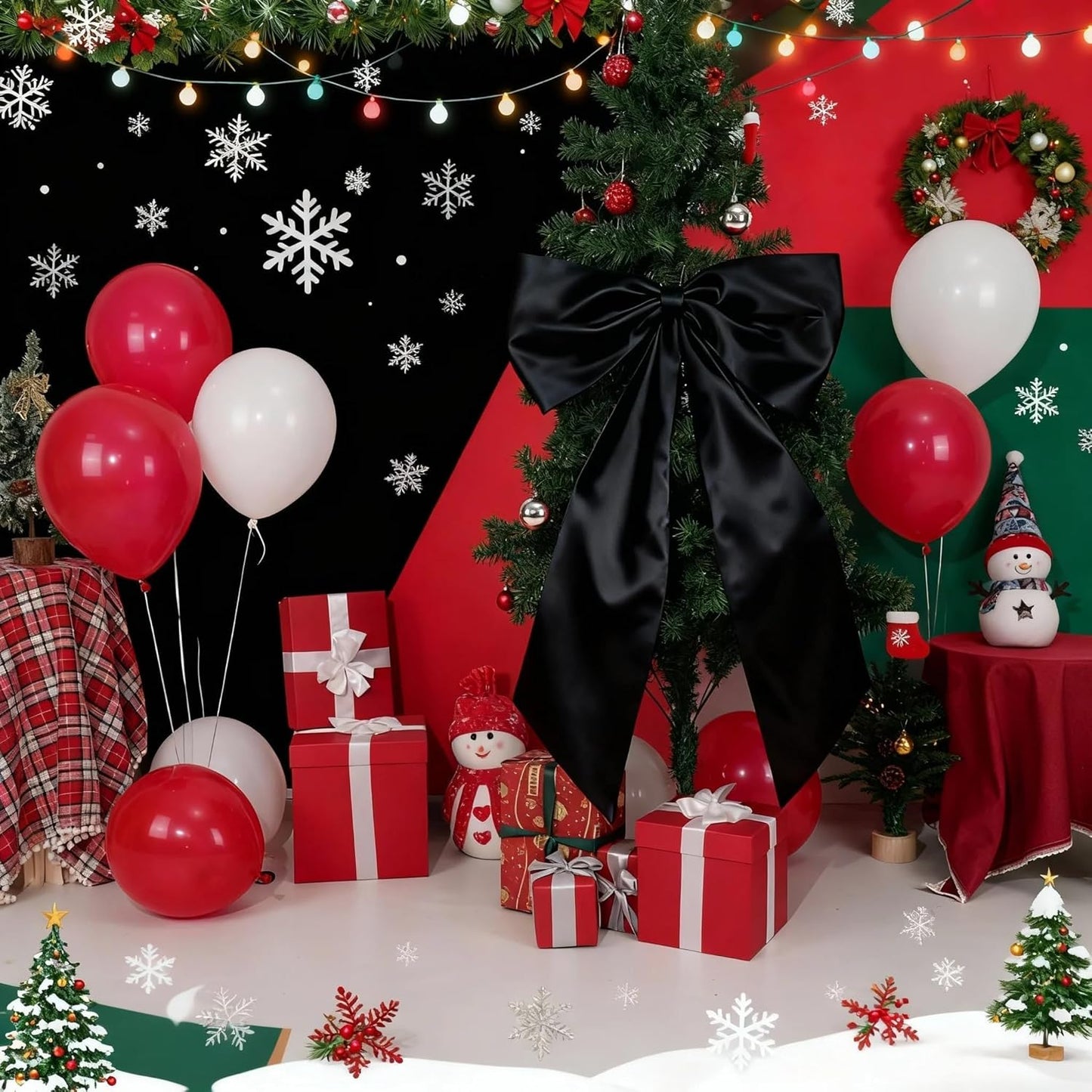 Skiennix Black & White Bow Decor - 2 Pack Large & Small Coquette Room Backdrop for Events