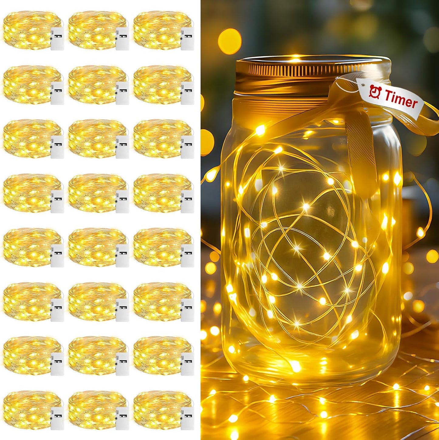Skiennix Fairy Lights - 24 Pack Battery Operated Mini String Lights | 7ft Warm White Twinkle Lights for Weddings & Parties