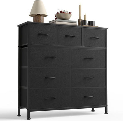 DUMOS 9-Drawer Dresser - Sturdy Fabric Storage Organizer with Metal Frame | Matte Black Finish