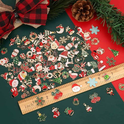 Acejoz Christmas Charms - 100 Pcs Gold Enamel Jewelry Pendants for Bracelets & Earrings