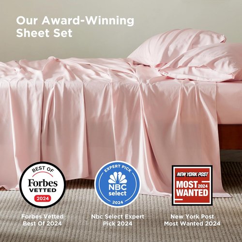 Bedsure King Size Cooling Sheets Set - Breathable & Soft Rayon from Bamboo, Deep Pocket, Pink