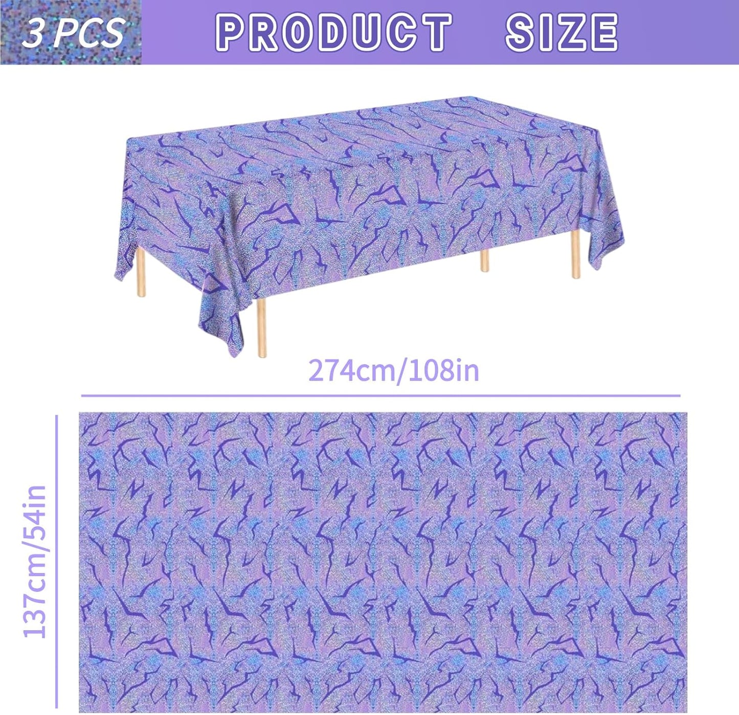 Skiennix Holographic Tablecloth - 54x108 Inch Purple Lightning Bolt | Waterproof Disposable Cover for K-Pop Birthday Party