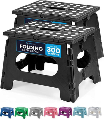 Handy Laundry Folding Step Stool - Lightweight & Sturdy for Adults and Kids - Easy One Flip Open - Black | 2-Pack