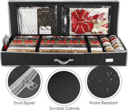 Hearth & Harbor Wrapping Paper Storage Container - Tear-Proof Organizer with Interior Pockets | Holds Up to 22 Rolls