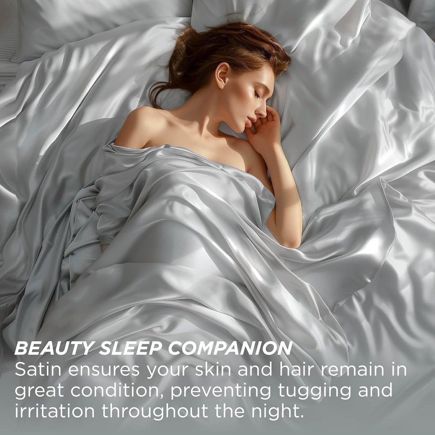 Bedsure Satin Sheets Set - Luxurious Silver Grey Queen Size with Matching Pillowcases