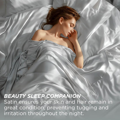 Bedsure Satin Sheets Set - Luxurious Silver Grey Queen Size with Matching Pillowcases
