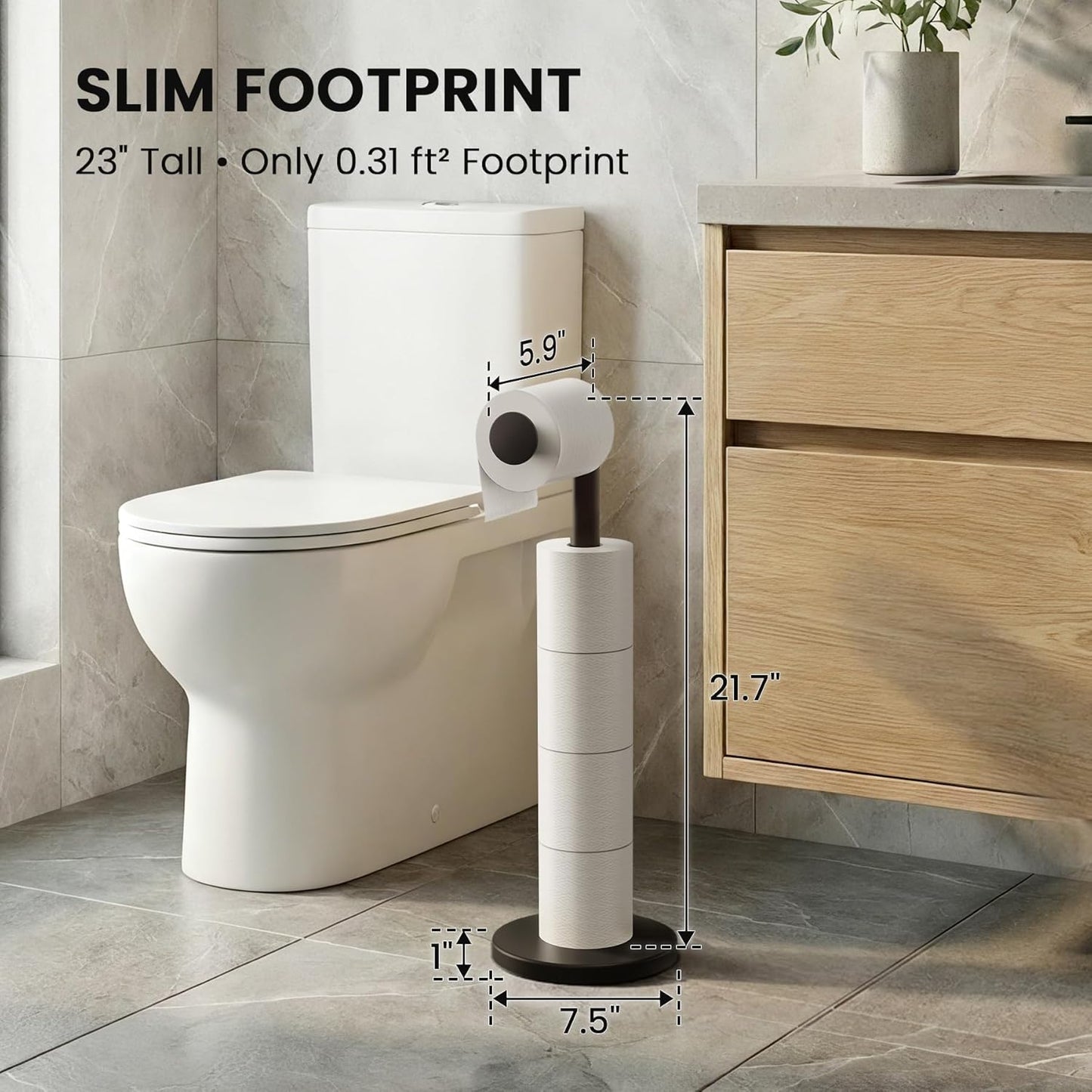 Cesun Toilet Paper Holder - Free Standing Black Stainless Steel Design with Heavy Weighted Base | Non-Slip