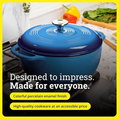 Lodge Essential Enamel Cast Iron Dutch Oven - 6 Quart Caribbean Blue - Ideal for Baking, Braising & Slow Cooking