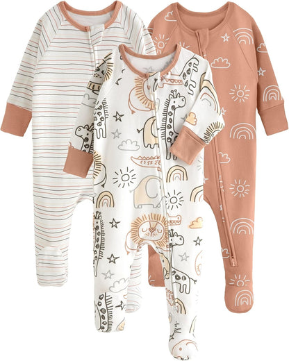 Yoofoss Baby Pajamas - 100% Organic Cotton Sleepers for Newborns | 3-Piece Footed Set (0-9 Months)