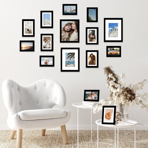 JCJMY Picture Frames Collage Set - 15 Pack Multi-Sized Wall Decor for Family Photos | Black