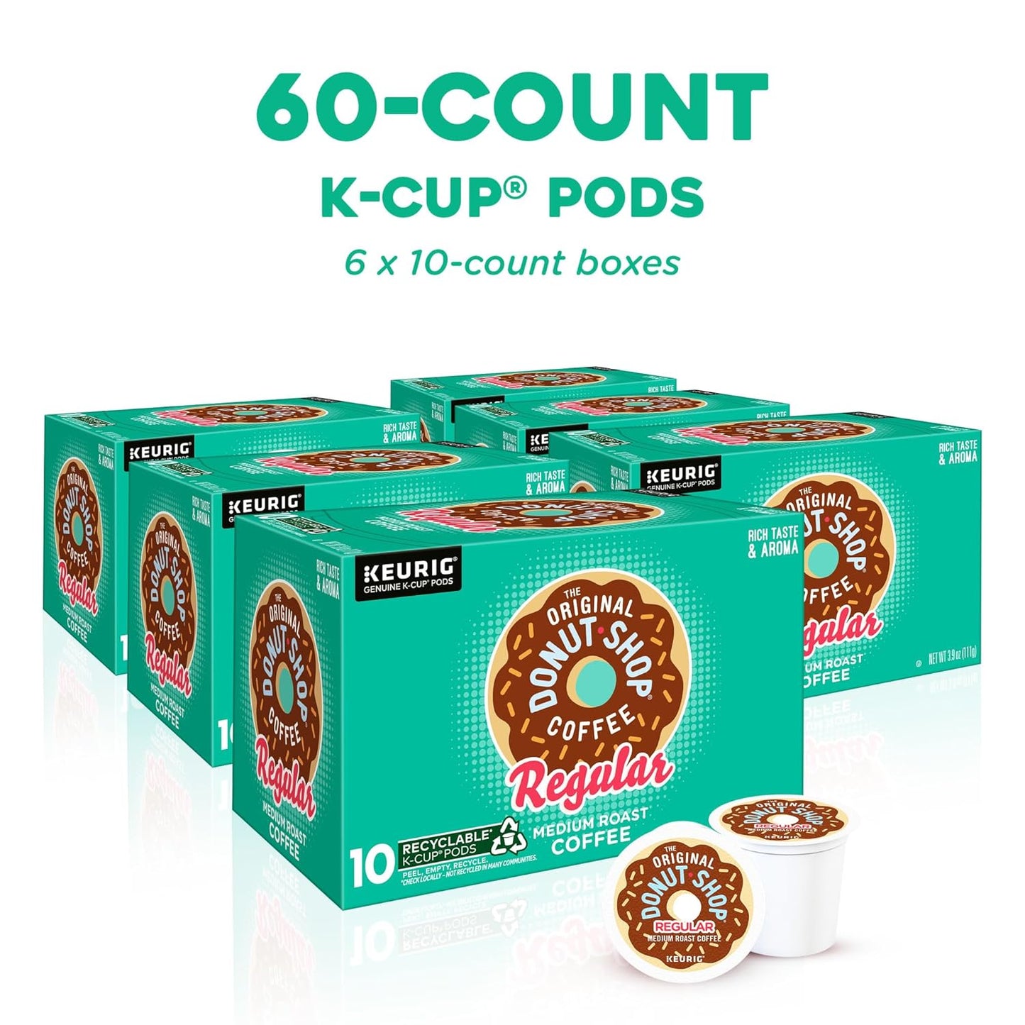 Original Donut Shop K-Cup Pods - Medium Roast Coffee, 60 Count (6 Packs of 10)