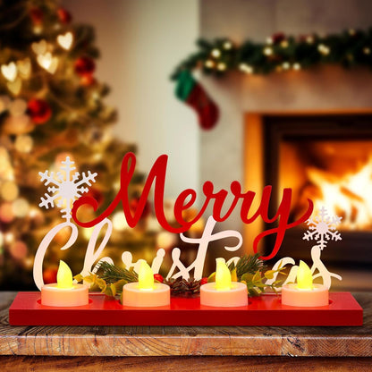 Rossesay Flameless Tea Light Candle Stand - Merry Christmas Table Centerpiece Decoration | Holiday Gift