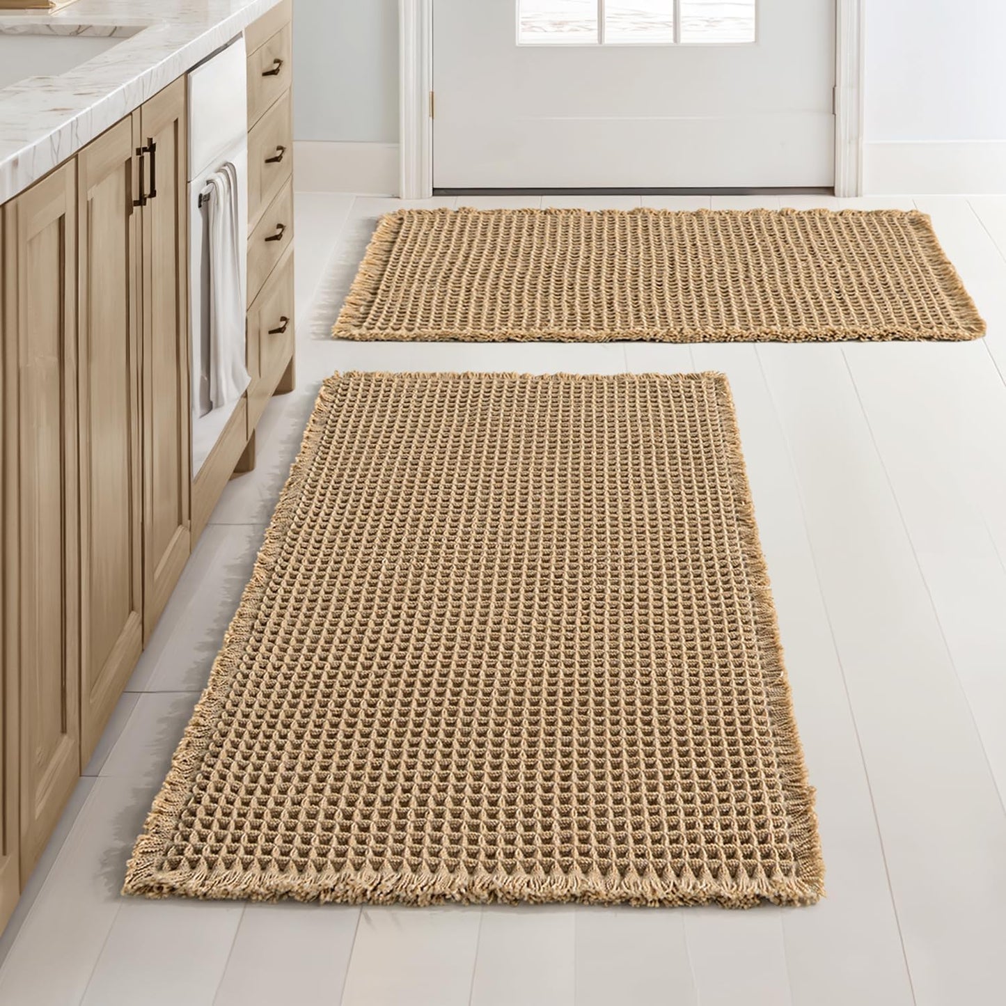 MIULEE Waffle Bathroom Rugs Set of 2 - Non-Slip, Super Absorbent & Ultra Soft, Brown 18x30 Inch