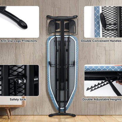 Duwee Deluxe Ironing Board - 17"x46" Full Size with Heat Resistant Cover & Adjustable Height