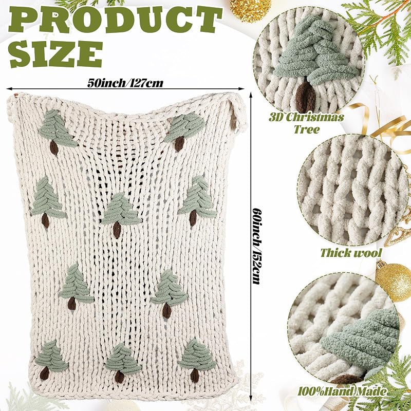 Green Christmas Tree Chunky Knit Throw Blanket 50x60in - Handcrafted Xmas Tree Pattern (Variation: Green+Christmas Tree)