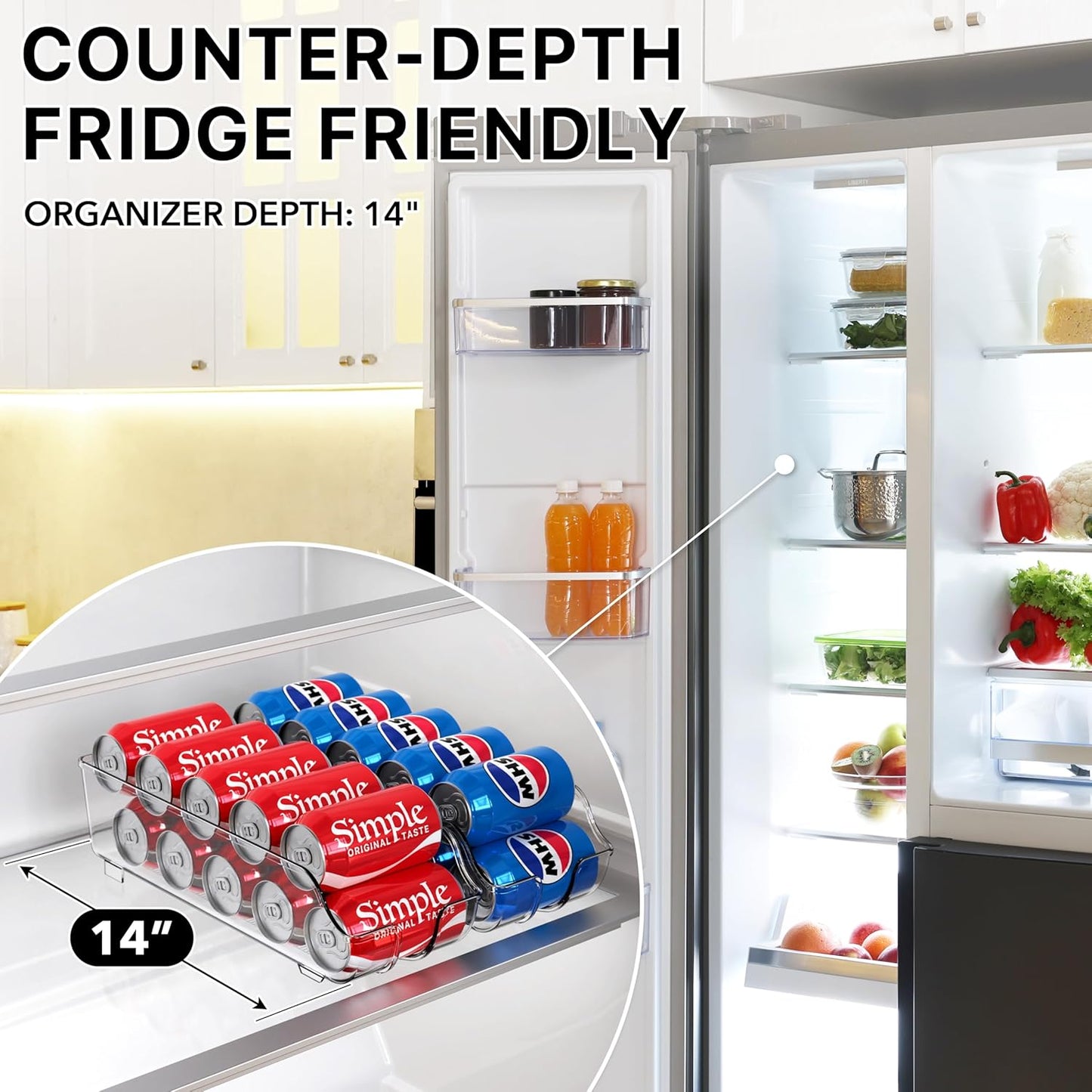 Simple Houseware Soda Can Organizer - Clear Dispenser for Refrigerator & Pantry | Set of 2