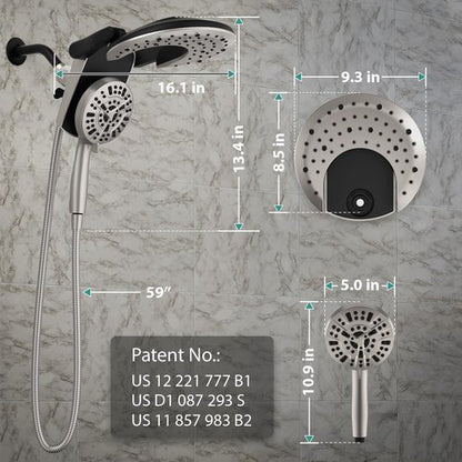 Rain Shower Head with Handheld: Foldable High Pressure Shower Heads with Handheld Spray Combo, 9 Spray Settings/Modes Hand Held Showerhead Dual Rainfall Shower Head Built-in Magnetic Docking and Jets