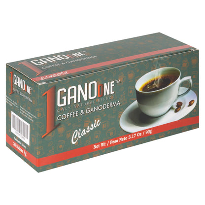 1 Box GanoOne Classic Coffee - Reishi Mushroom Instant Coffee - with Organic Ganoderma Extract - Easy to Use 30 Single-Serve Sachets