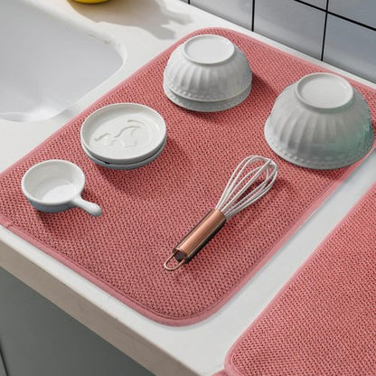 GeeRic Microfiber Dish Drying Mat - Super Absorbent & Reversible Kitchen Pad | 15x20 Inch Red