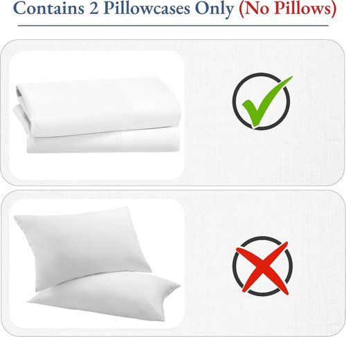 Heirloom 800 Thread Count 100% Cotton Sateen Pillow Cases - Soft & Smooth | 2 King Size, Bright White