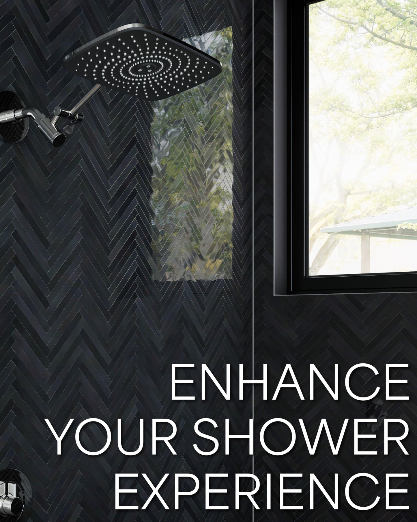 Veken Rain Shower Head,11.8 Inch Large Rainfall Showerhead, Adjustable Stainless Steel Extension Arm, Detachable High Flow Rain Fall Showerheads with Anti-Clog Nozzles, Matte Black