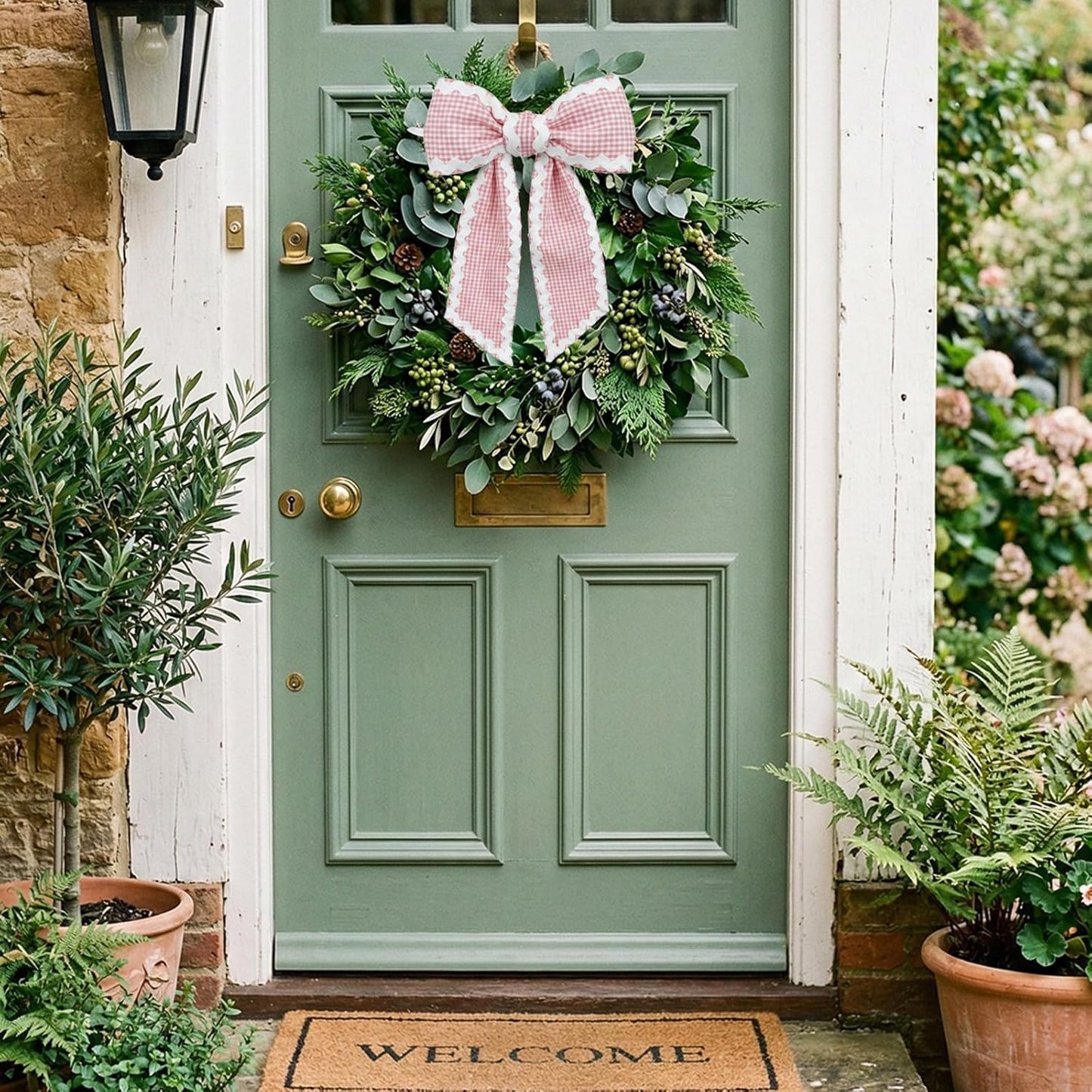 Regine Switzerland Easter Wreath Bow - Pink Buffalo Plaid Ribbon for Front Door & Baby Showers