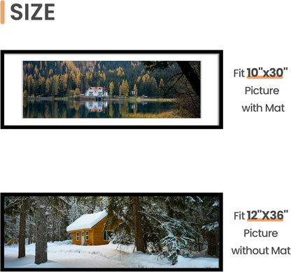 Upsimples 12x36 Picture Frame - Versatile Wall Hanging for 10x30 Photos, Black | 1 Pack