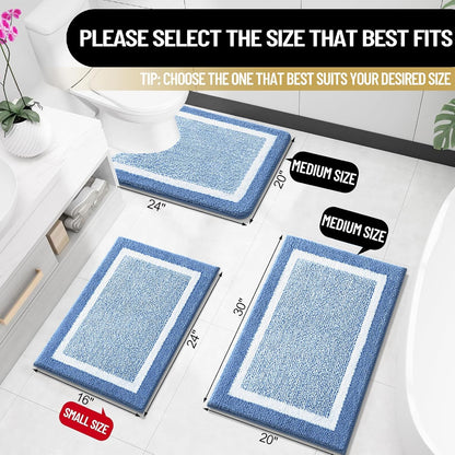OLANLY Microfiber Bath Mat - Extra Soft, Absorbent & Non-Slip | 24x16 Inches, Quick Dry, Blue