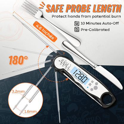 Skiennix Digital Meat Thermometer - Waterproof Instant Read Cooking Tool with Backlight & Calibration for BBQ, Beef, Turkey, Liquids