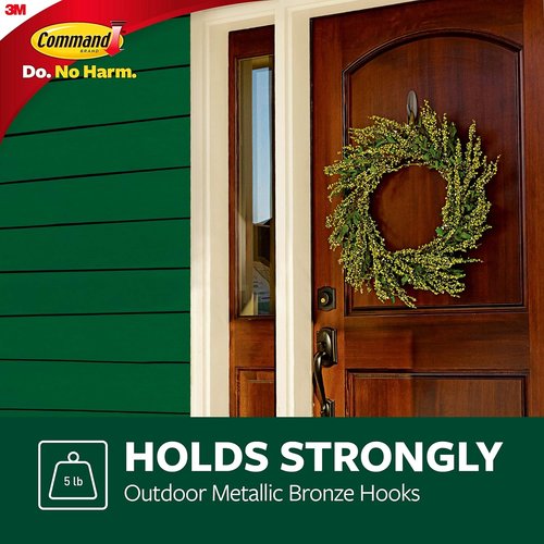 Command Outdoor Large Bronze Hooks - Damage-Free, Weather Resistant | Holds Up to 5 lbs, 3 Hooks & 4 Strips