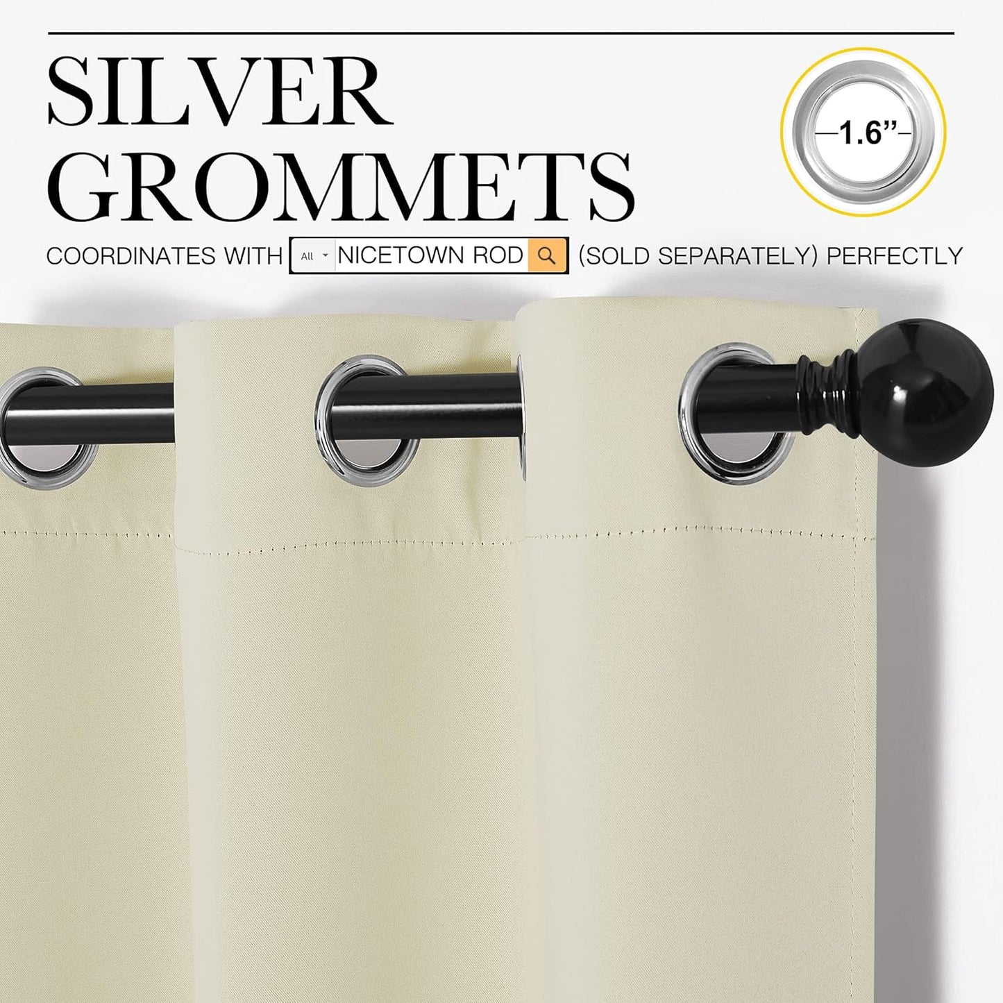 NICETOWN Blackout Curtains - Thermal Insulated Drapes with Grommet Top | Beige, 34" W x 84" L, Set of 2