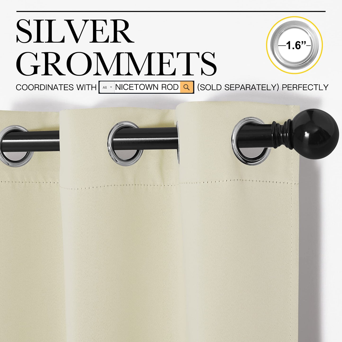 NICETOWN Kitchen Curtains, Short Curtains for Bedroom Windows, Thermal Insulated Room Darkening Curtain Panels for Girls Room, Cafe (Beige, 34" W by 63" L, 1 Pair)