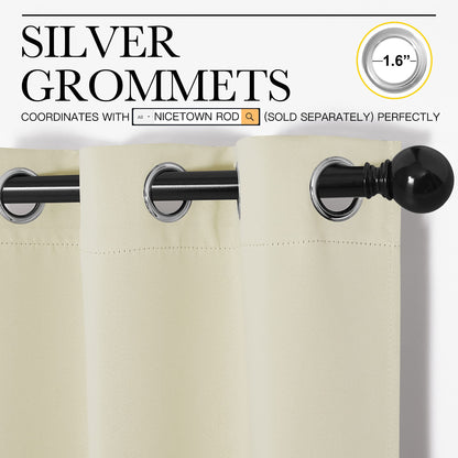 NICETOWN Kitchen Curtains, Short Curtains for Bedroom Windows, Thermal Insulated Room Darkening Curtain Panels for Girls Room, Cafe (Beige, 34" W by 63" L, 1 Pair)