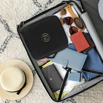 MOMIRA Travel Makeup Bag - Lighted Mirror with Adjustable Brightness | Waterproof Organizer - Black