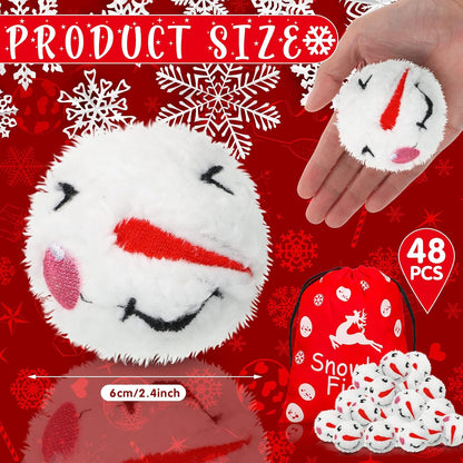 Skiennix 48-Piece Christmas Snowball Set - 2.4-Inch Plush Snowman Indoor Decorations | Winter Decor