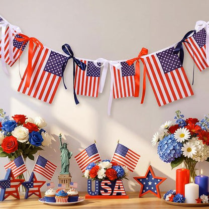 Chumia 4th of July American Flags Ribbon Banner - Patriotic Indoor/Outdoor Decoration, 6.56 ft