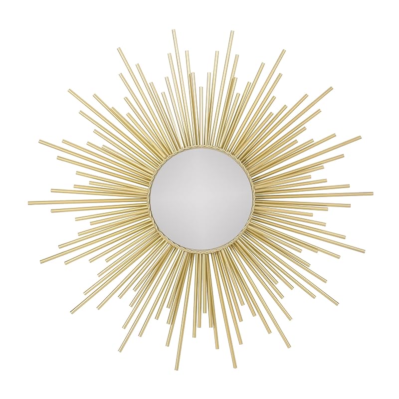 Sunburst Wall Mirror - Gold Iron Frame, 32.25"
