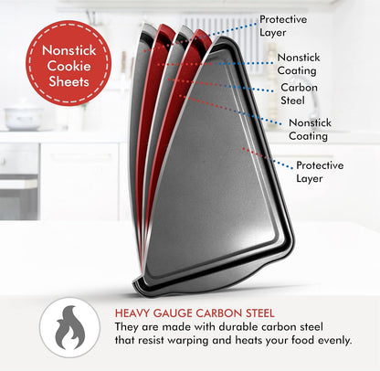 Perlli Non-Stick Baking Sheets Set - 3-Piece Carbon Steel Oven Trays for Cookies & Cakes | BPA Free