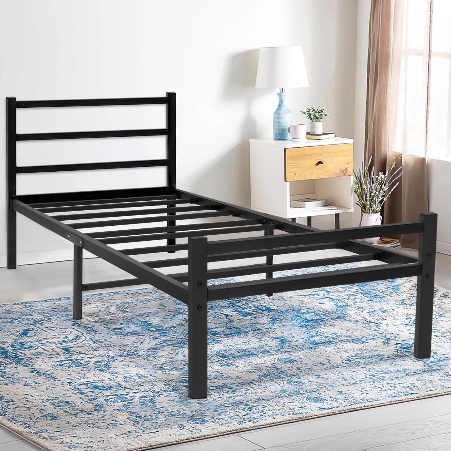 LUSIMO Twin Metal Platform Bed Frame with Headboard 14 Inch Bed Frame No Box Spring Needed Heavy Duty Mattress Foundation Easy Assembly Black