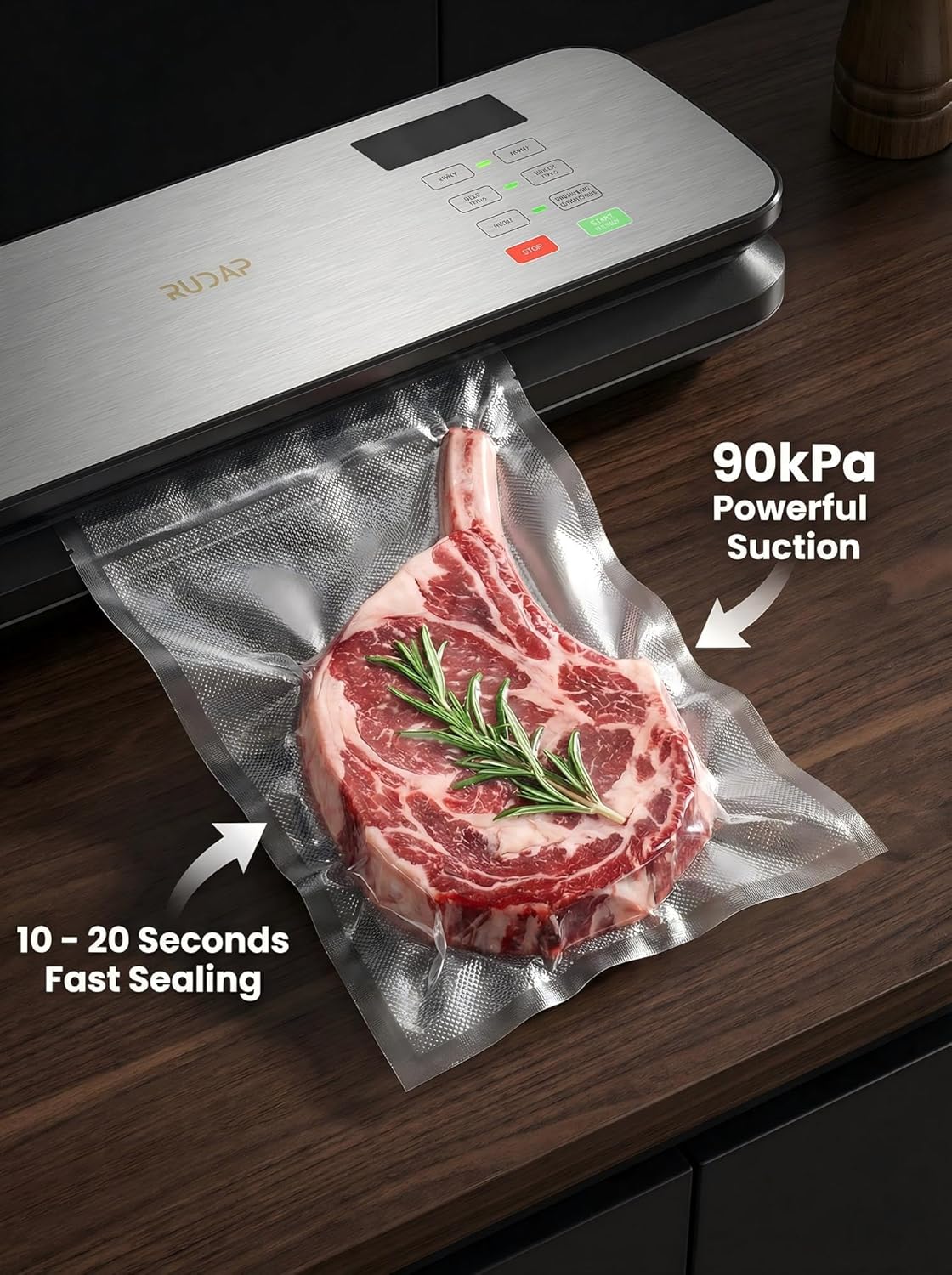 Skiennix Vacuum Sealer - 90kPA Powerful Food Saver with Digital Scale & 12-in-1 Modes | Includes 10 Bags & 1 Roll