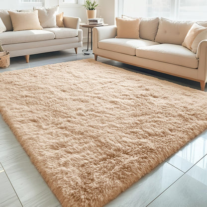 OLANLY Large Area Rug - Soft Fluffy Shaggy Indoor Carpet for Living Room & Bedroom | Beige 5x11