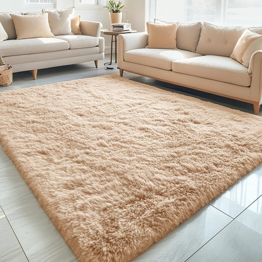 OLANLY 5x5 Area Rugs for Living Room Bedroom, Machine Washable Soft Fluffy Shaggy Bedside Rug, Indoor Floor Carpet for Kids Girls and Boys, Dorms, Nursery Rooms, Home Decor Aesthetic, Beige