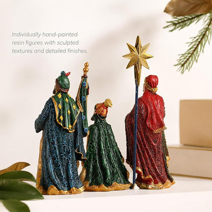 10-Inch Nativity Set 4-Piece Magi Figures with Star – Polystone, Hand Painted, Flat Bottom Base