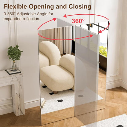 Brisafe 360° Folding Full-Length Mirror 63" x 55" White - Shatterproof Nano Film