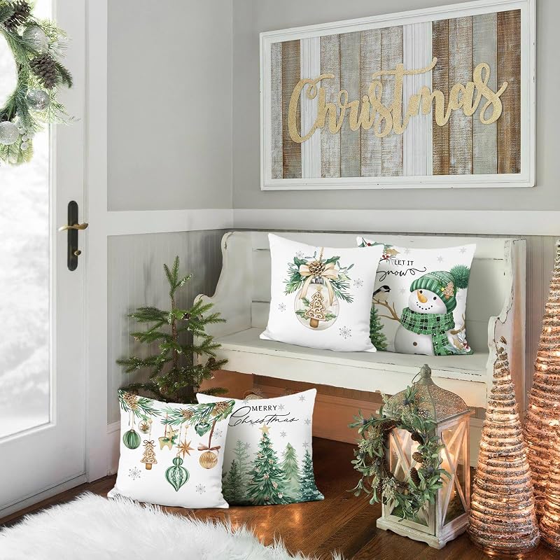 Bonhause Christmas Throw Pillow Covers 20x20 Inch Set of 4 — Winter 5+20"x20" Variation