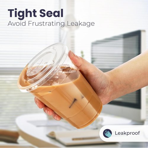 Fit Meal Prep 9 oz Plastic Iced Coffee Cups - 100 Pack with Flat Lids & Straws | BPA-Free for Smoothies & Cold Drinks