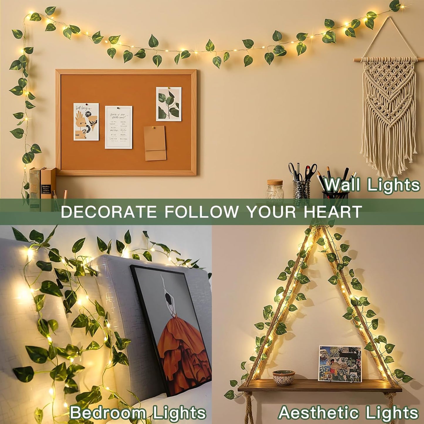 Suddus Vines with Lights - 20 LED Battery Operated Fairy Lights | 6.56FT Pothos String Lights for Bedroom, Garden, Party Decor (Warm White)