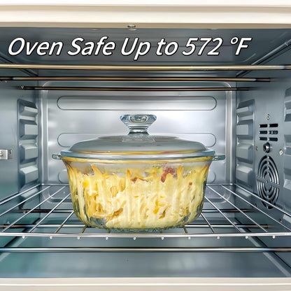 Skiennix Round Glass Casserole Dish - Borosilicate Glass with Lid | 1.6QT Oven Safe Small Size