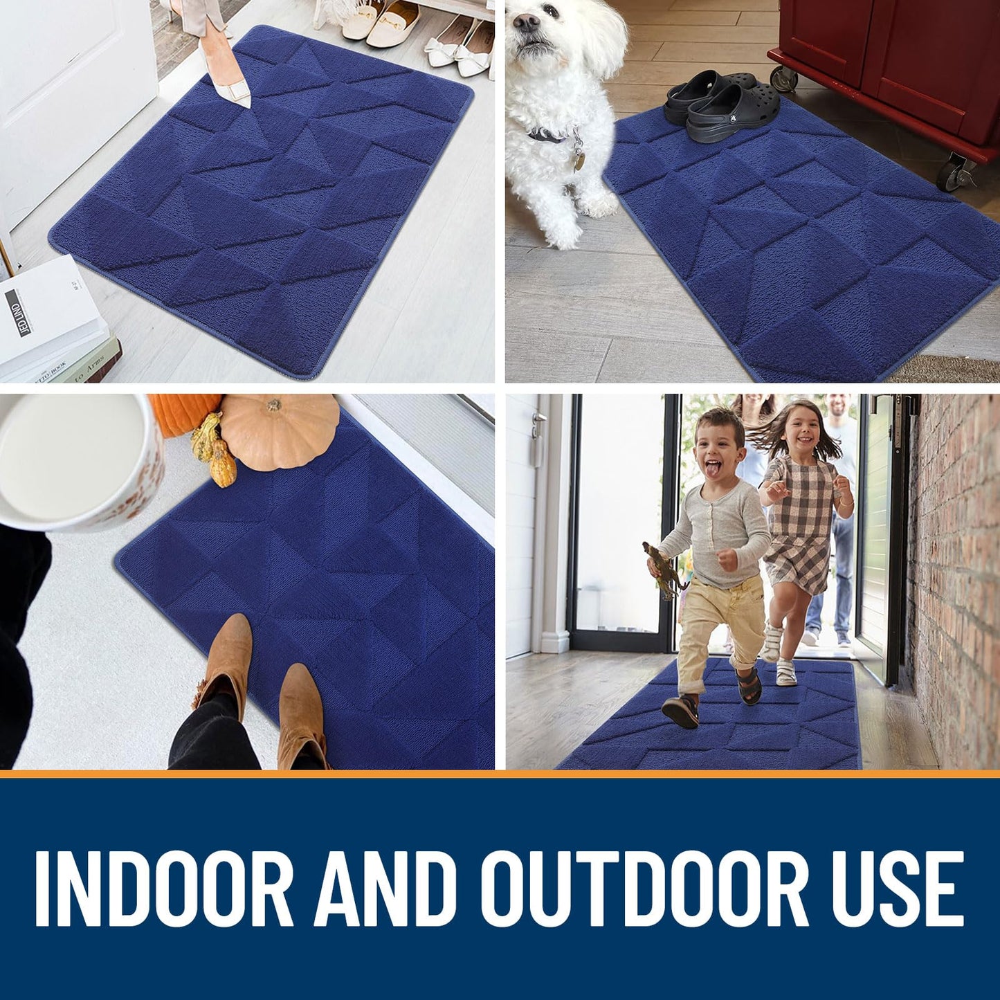 OLANLY Door Mats Indoor, Non-Slip, Absorbent, Dirt Resist, Entrance Washable Mat, Low-Profile Inside Entry Doormat for Entryway (32x20 inches, Navy)